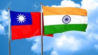 Taiwan flag with India flag, 3D rendering