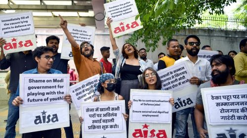 AISA supporters protest against the Agnipath Recruitment Scheme