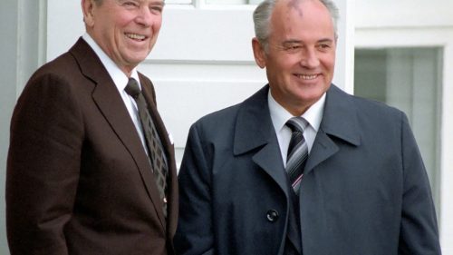Ronald Reagan with Mikhail Gorbachev